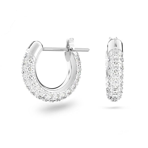 NEW Authentic SWAROVSKI DEXTERA Hoop Pave Small White Rhodium Earrings #5446004 - Picture 1 of 6